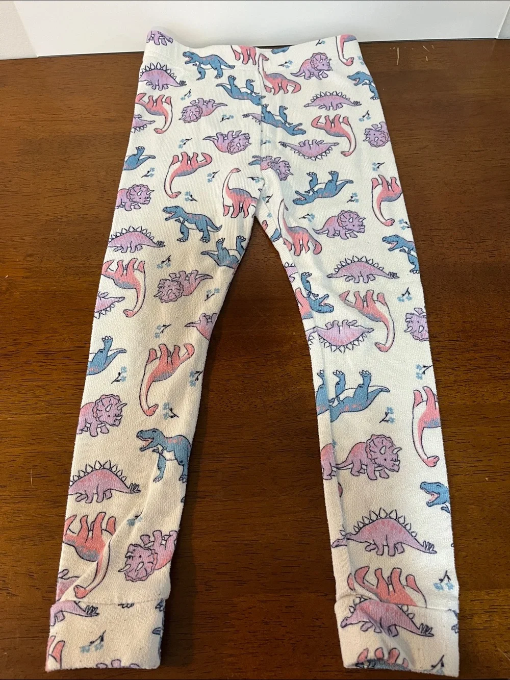 Cuddl Duds Cream Pajama Set with Pink & Blue Dinosaur Print